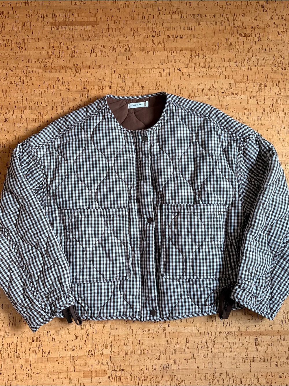 Mod Ref Brown & White Gingham Quilted Snap Jacket